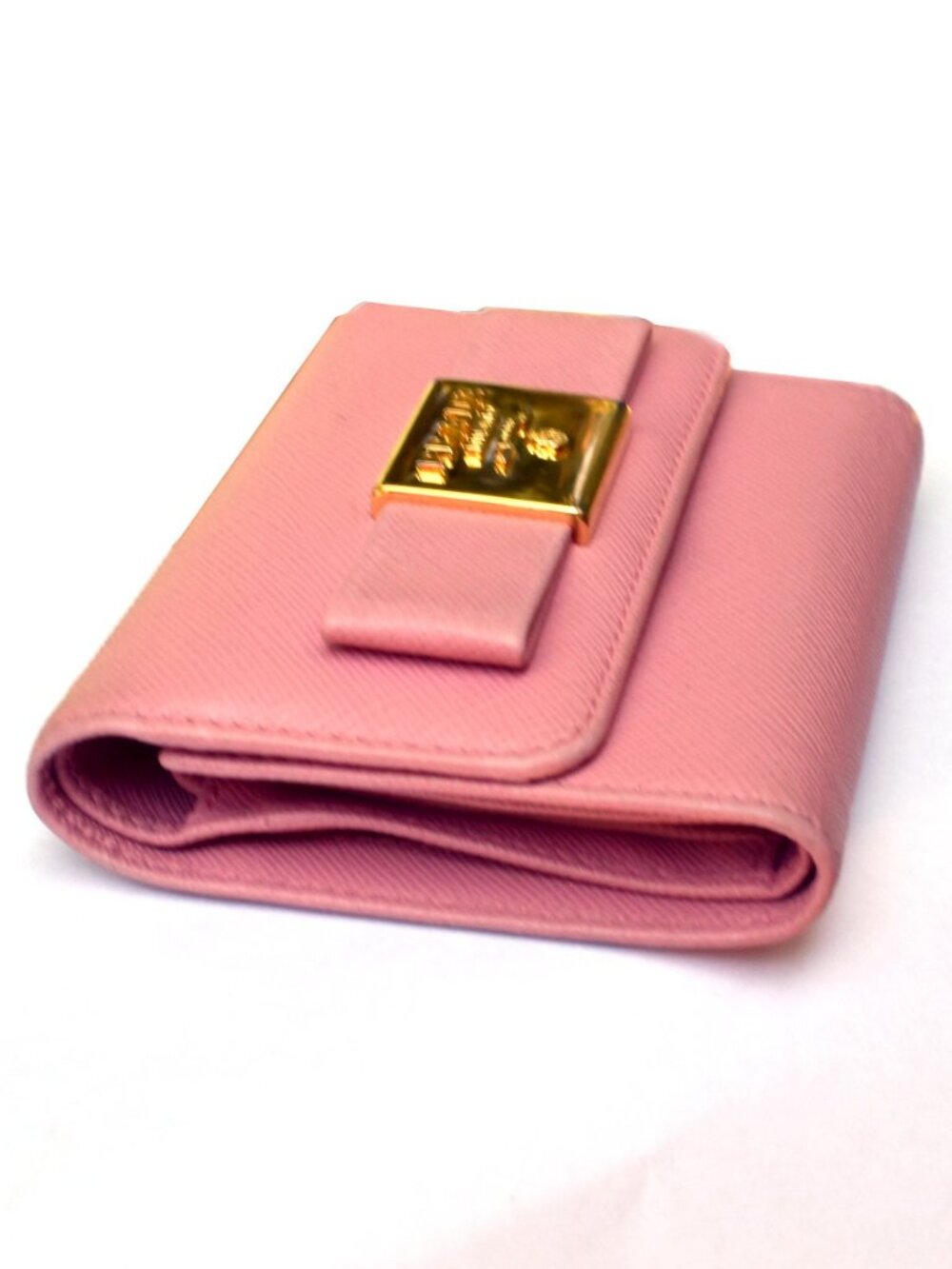 Prada Pink Saffiano Leather Bow Flap Trifold Wallet - Picture 9 of 12